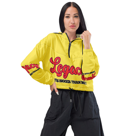 Women’s Cropped Windbreaker-LEGACY "It Is Bigger Than Me!" (RED ON YELLOW)