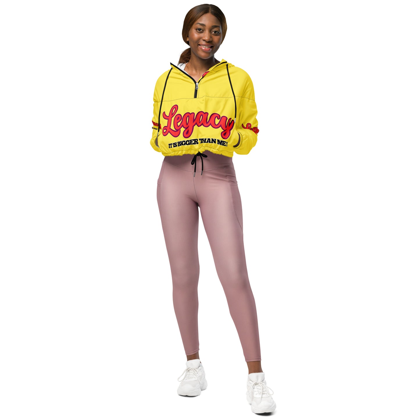 Women’s Cropped Windbreaker-LEGACY "It Is Bigger Than Me!" (RED ON YELLOW)