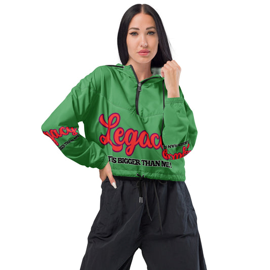 Women’s Cropped Windbreaker-LEGACY "It Is Bigger Than Me!" (RED ON GREEN)