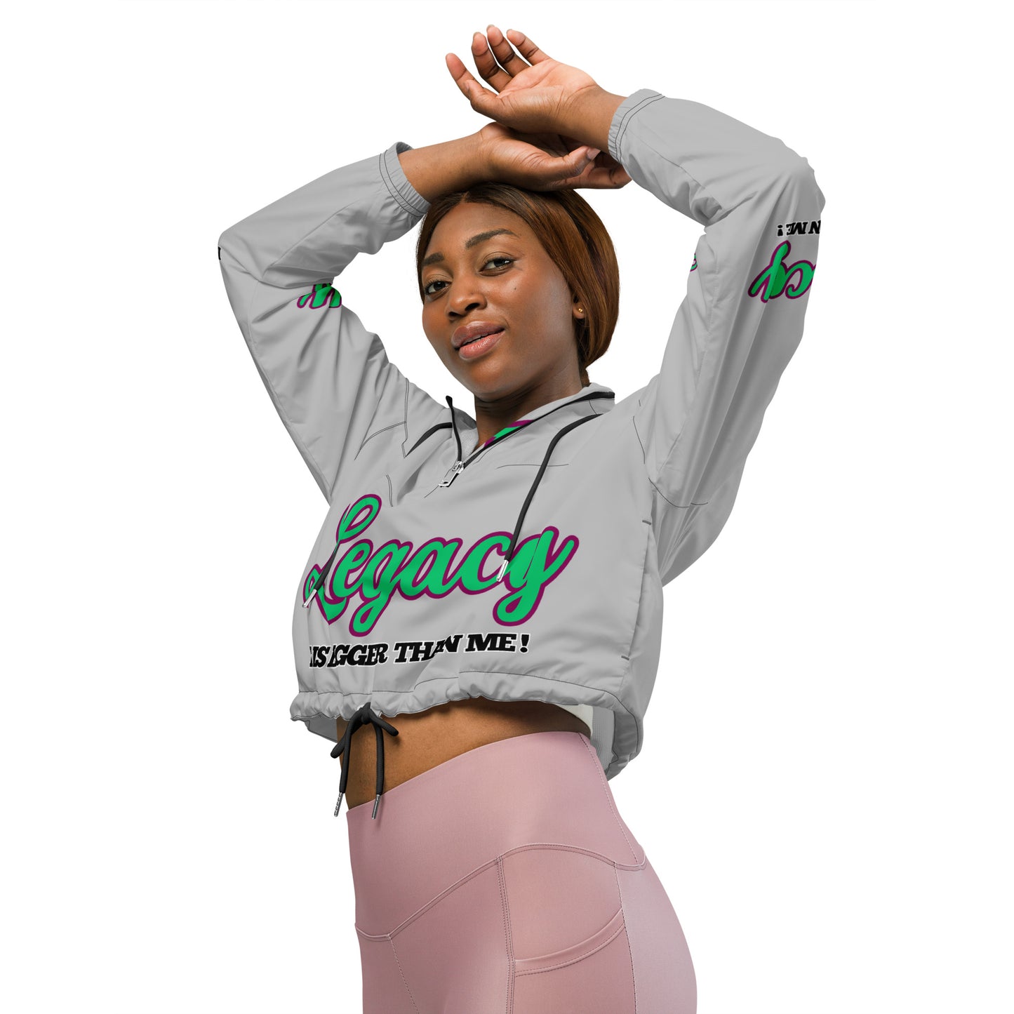 Women’s Cropped Windbreaker-LEGACY "It Is Bigger Than Me!" (GREEN ON GREY)