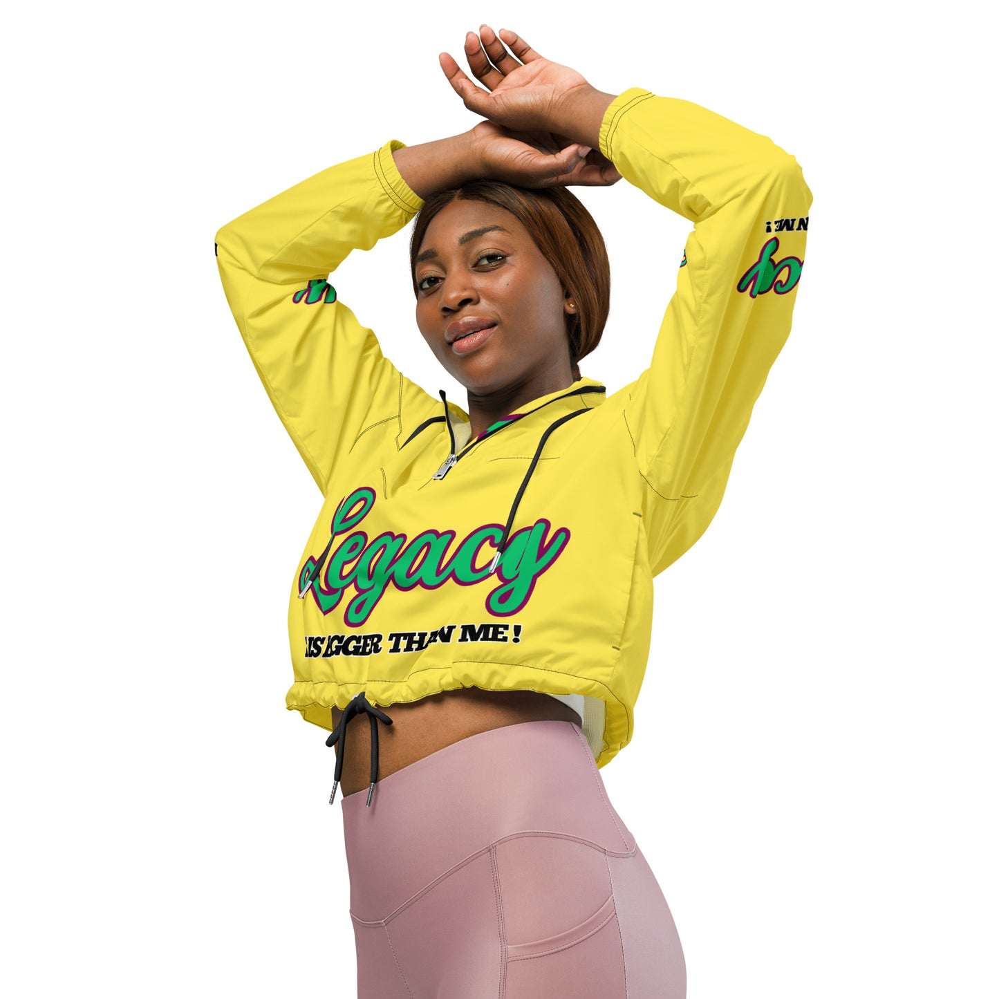 Women’s Cropped Windbreaker-LEGACY "It Is Bigger Than Me!" (GREEN ON YELLOW)