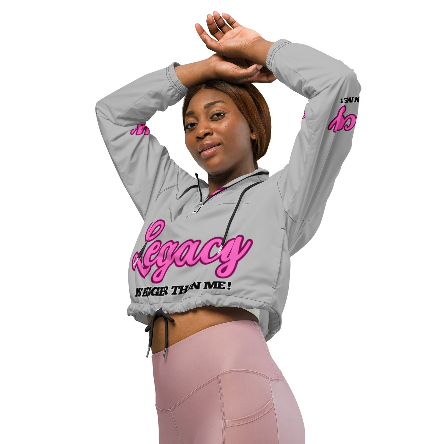 Women’s Cropped Windbreaker-LEGACY "It Is Bigger Than Me!" (PINK ON GREY)