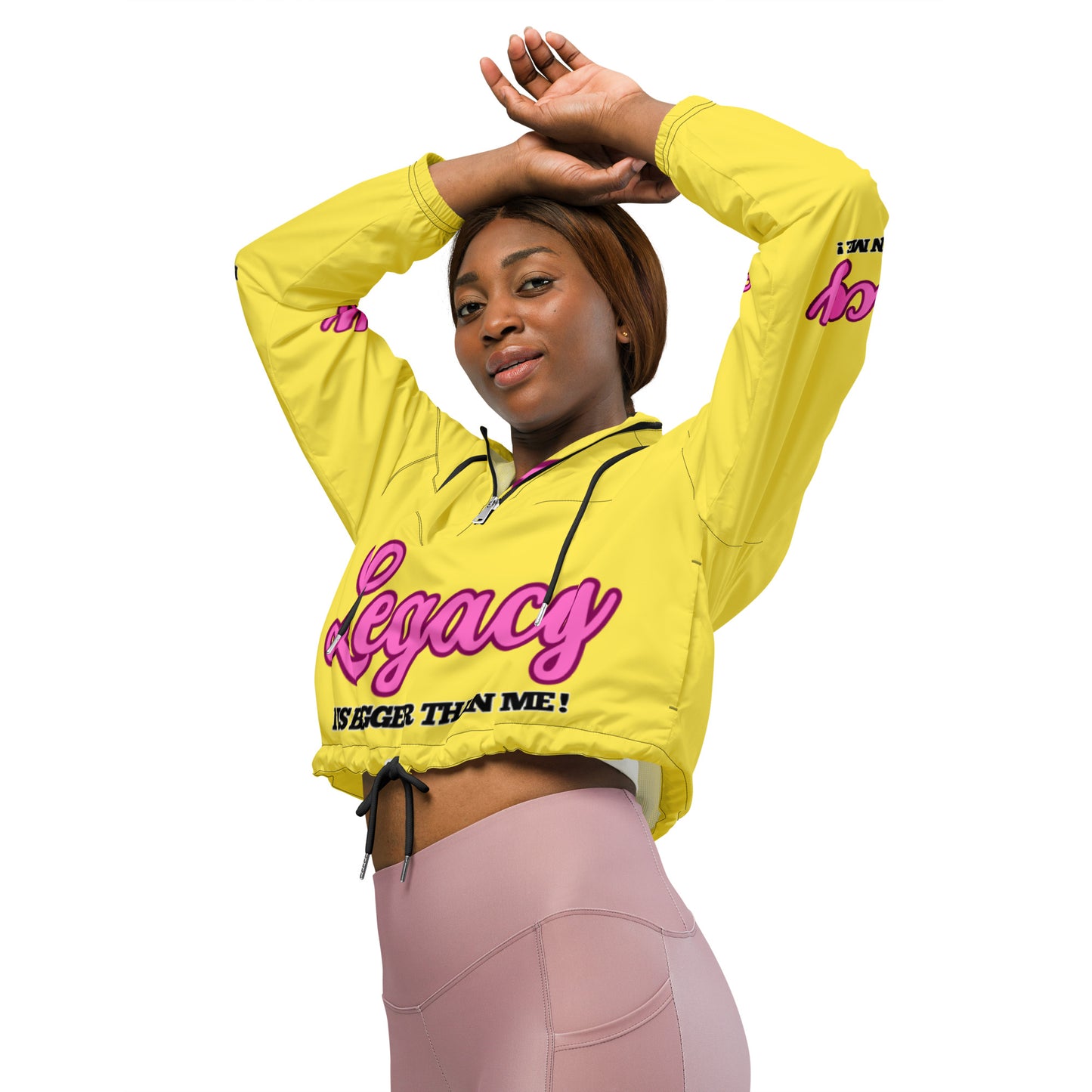 Women’s Cropped Windbreaker-LEGACY "It Is Bigger Than Me!" (PINK ON YELLOW)