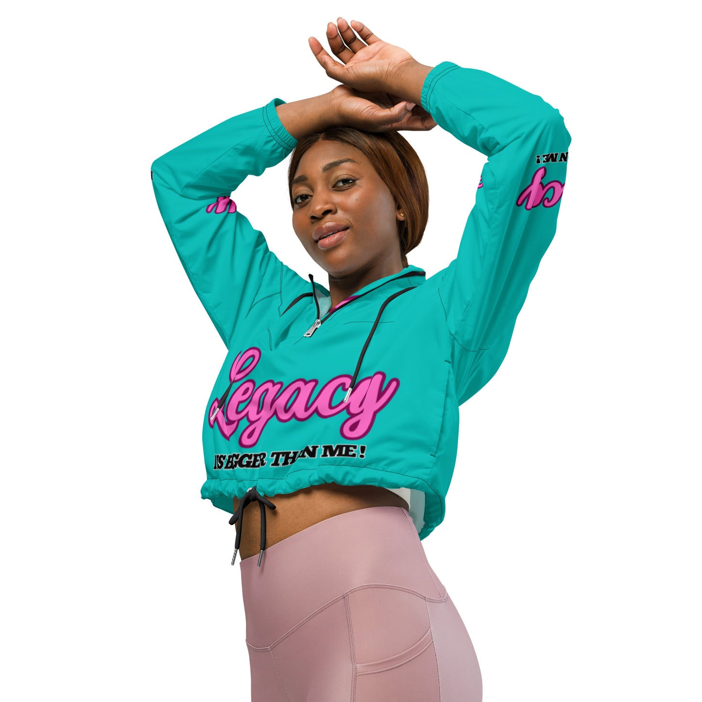 Women’s Cropped Windbreaker--LEGACY "It Is Bigger Than Me!" (PINK ON BLUE)