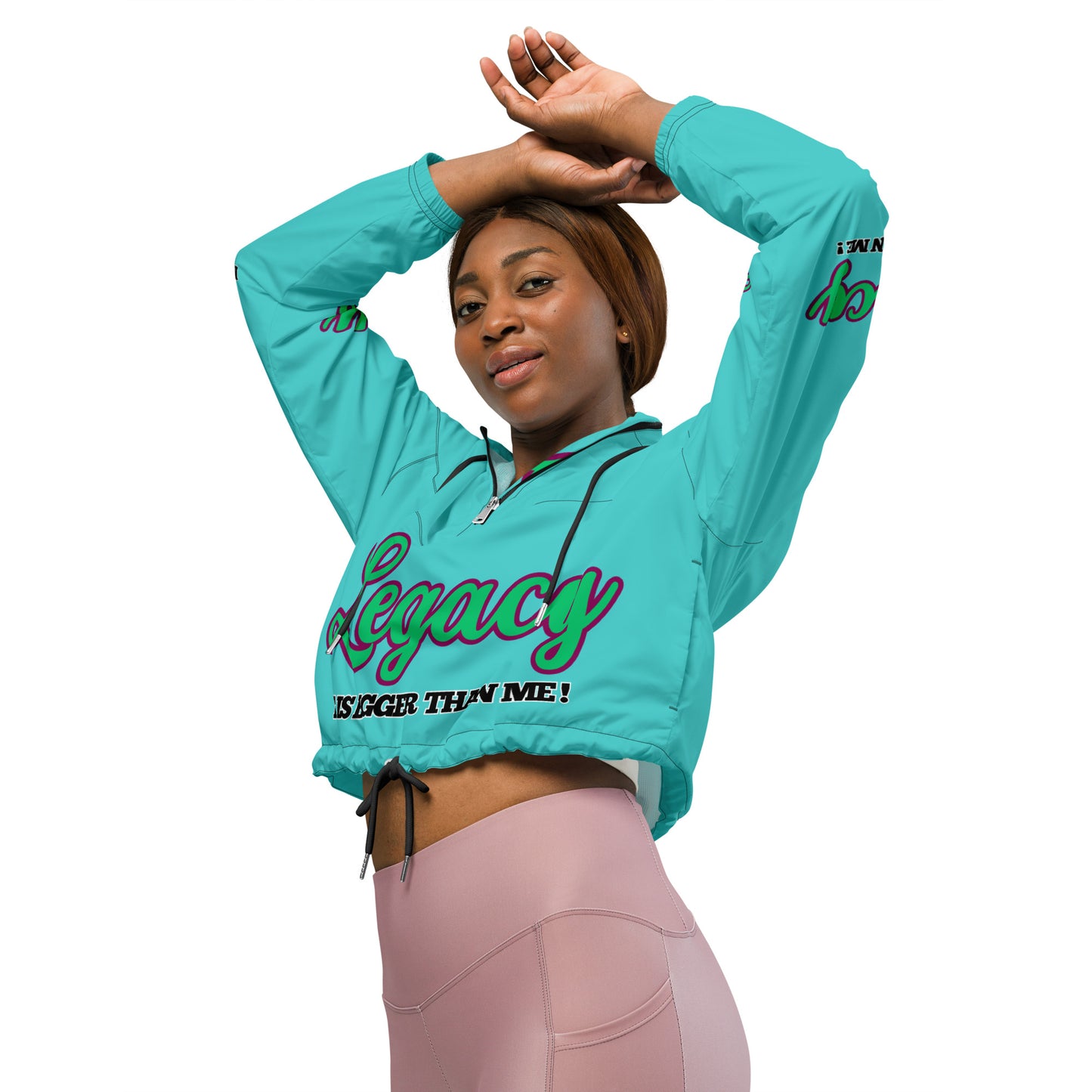 Women’s Cropped Windbreaker-LEGACY "It Is Bigger Than Me!" (GREEN 0N BLUE)