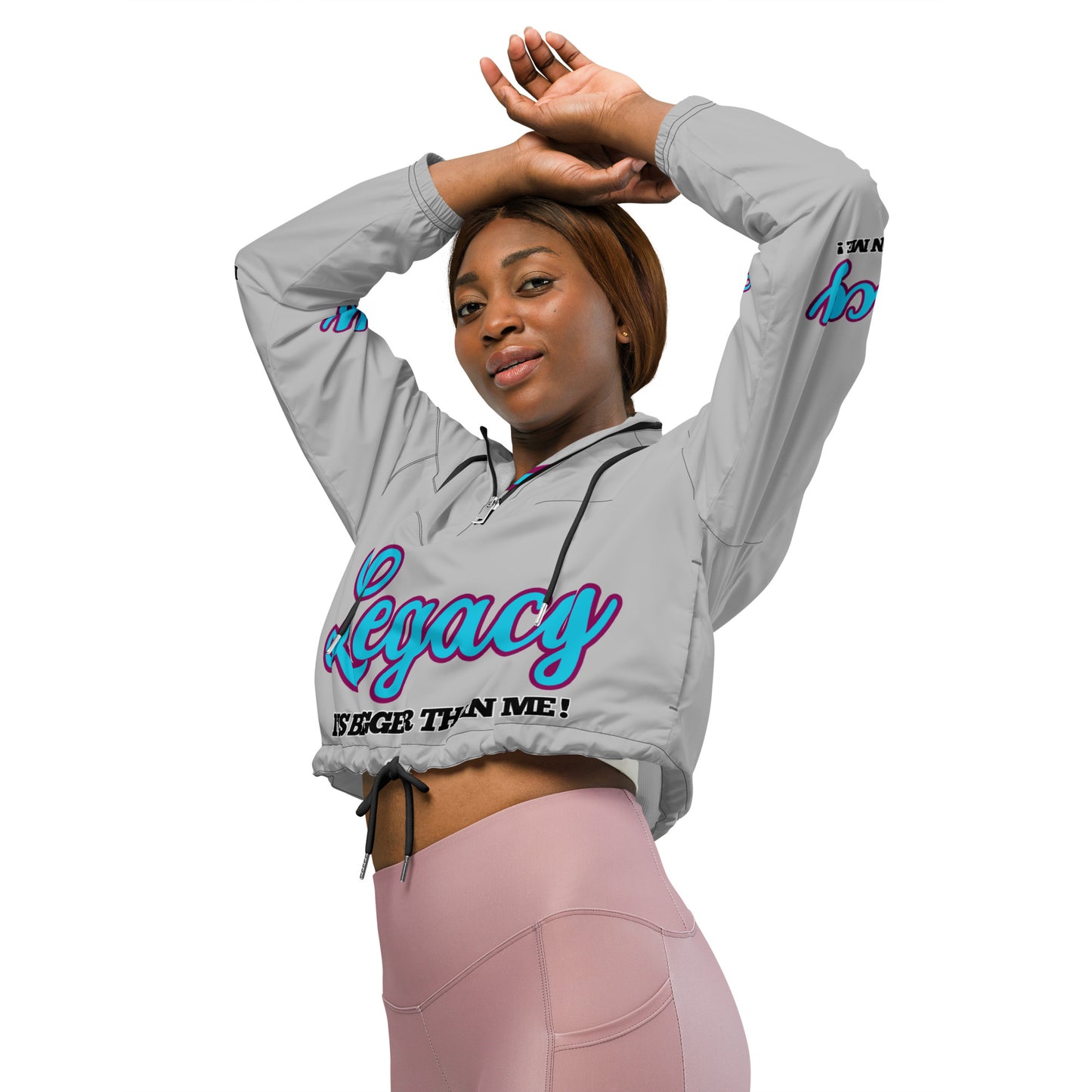 Women’s Cropped Windbreaker-LEGACY "It Is Bigger Than Me!" (BLUE ON GREY)