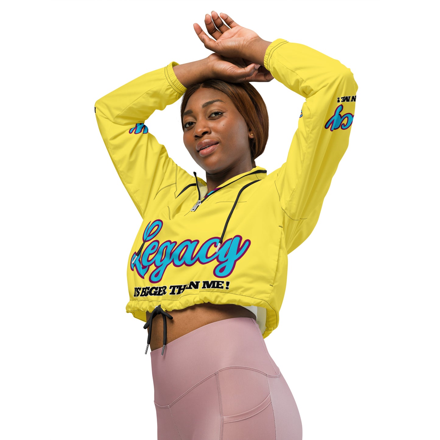 Women’s Cropped Windbreaker-LEGACY "It Is Bigger Than Me!" (BLUE ON YELLOW)