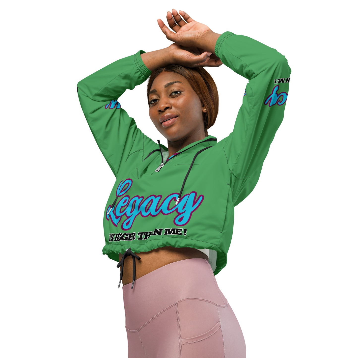 Women’s Cropped Windbreaker-LEGACY "It Is Bigger Than Me!" (BLUE ON GREEN)