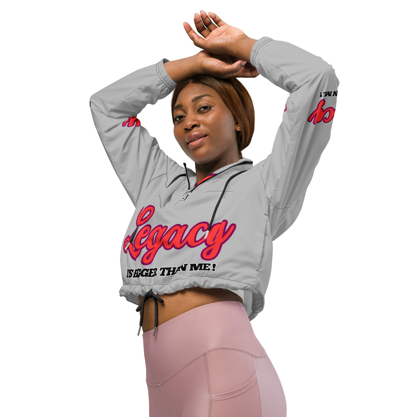 Women’s Cropped Windbreaker-LEGACY "It Is Bigger Than Me!" (RED ON GREY)