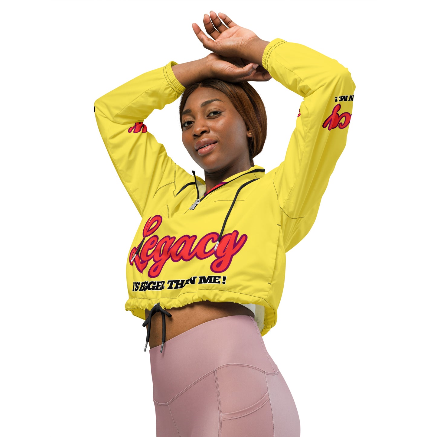 Women’s Cropped Windbreaker-LEGACY "It Is Bigger Than Me!" (RED ON YELLOW)