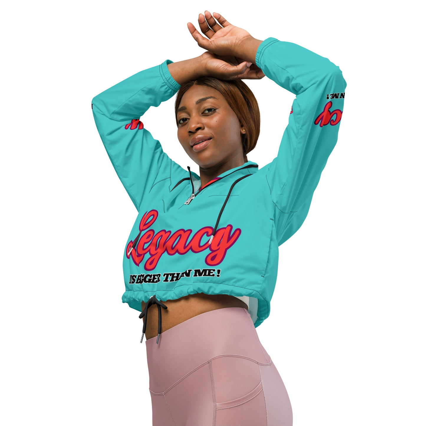 Women’s Cropped Windbreaker-LEGACY "It Is Bigger Than Me!" (RED ON BLUE)