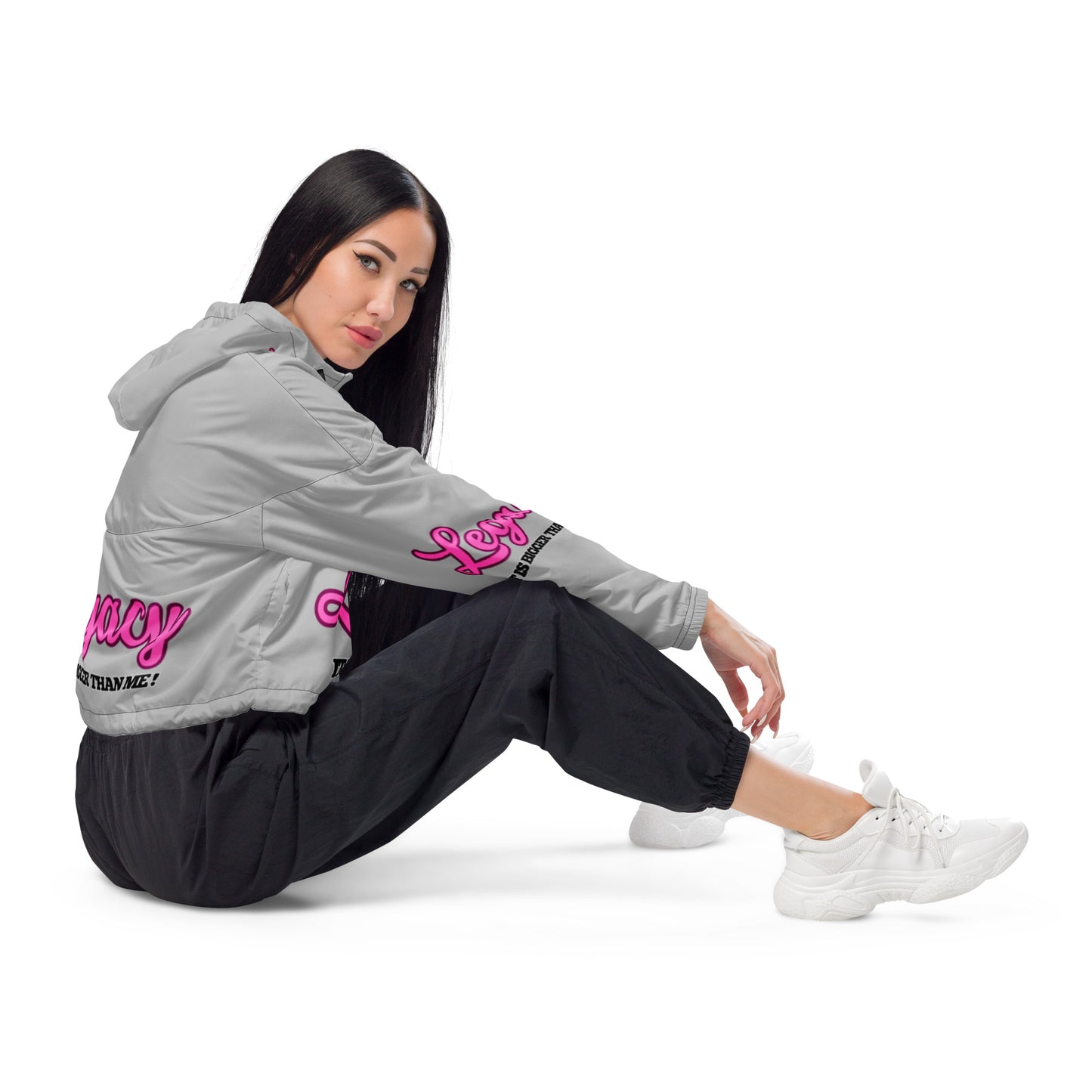 Women’s Cropped Windbreaker-LEGACY "It Is Bigger Than Me!" (PINK ON GREY)