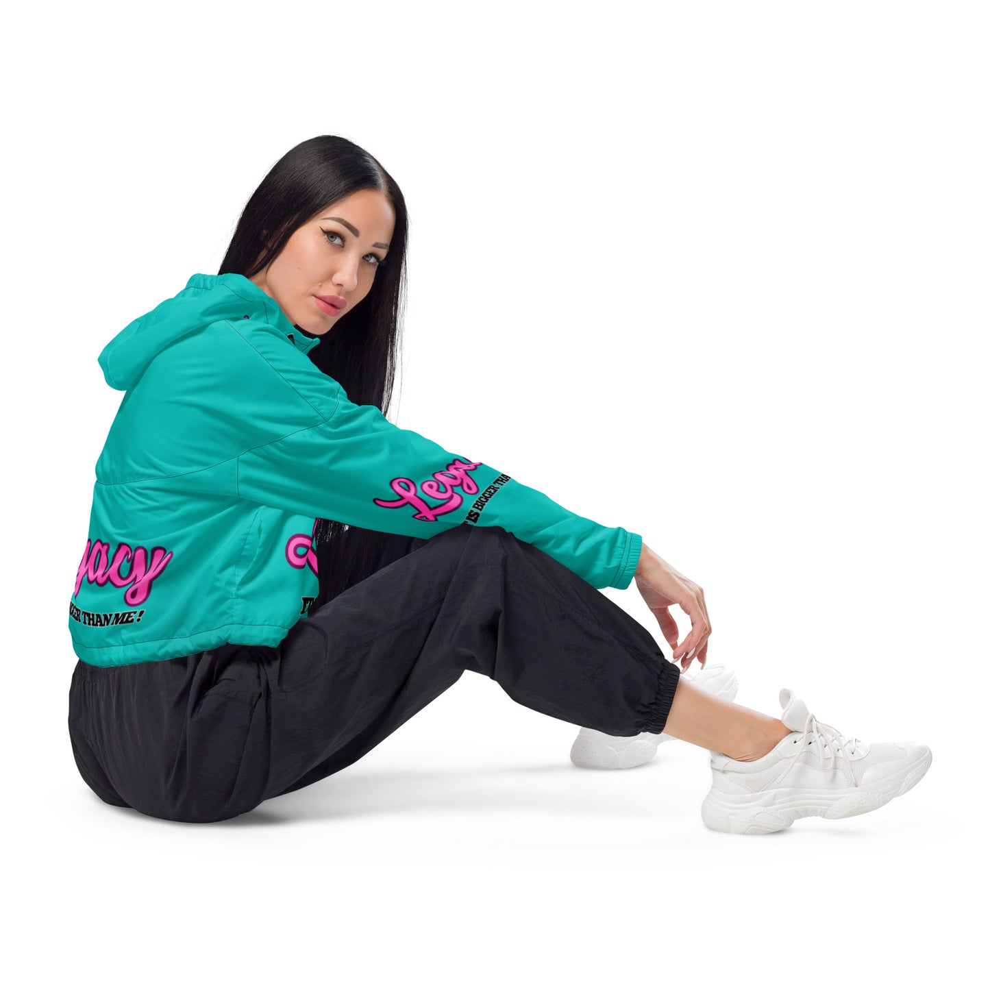 Women’s Cropped Windbreaker--LEGACY "It Is Bigger Than Me!" (PINK ON BLUE)