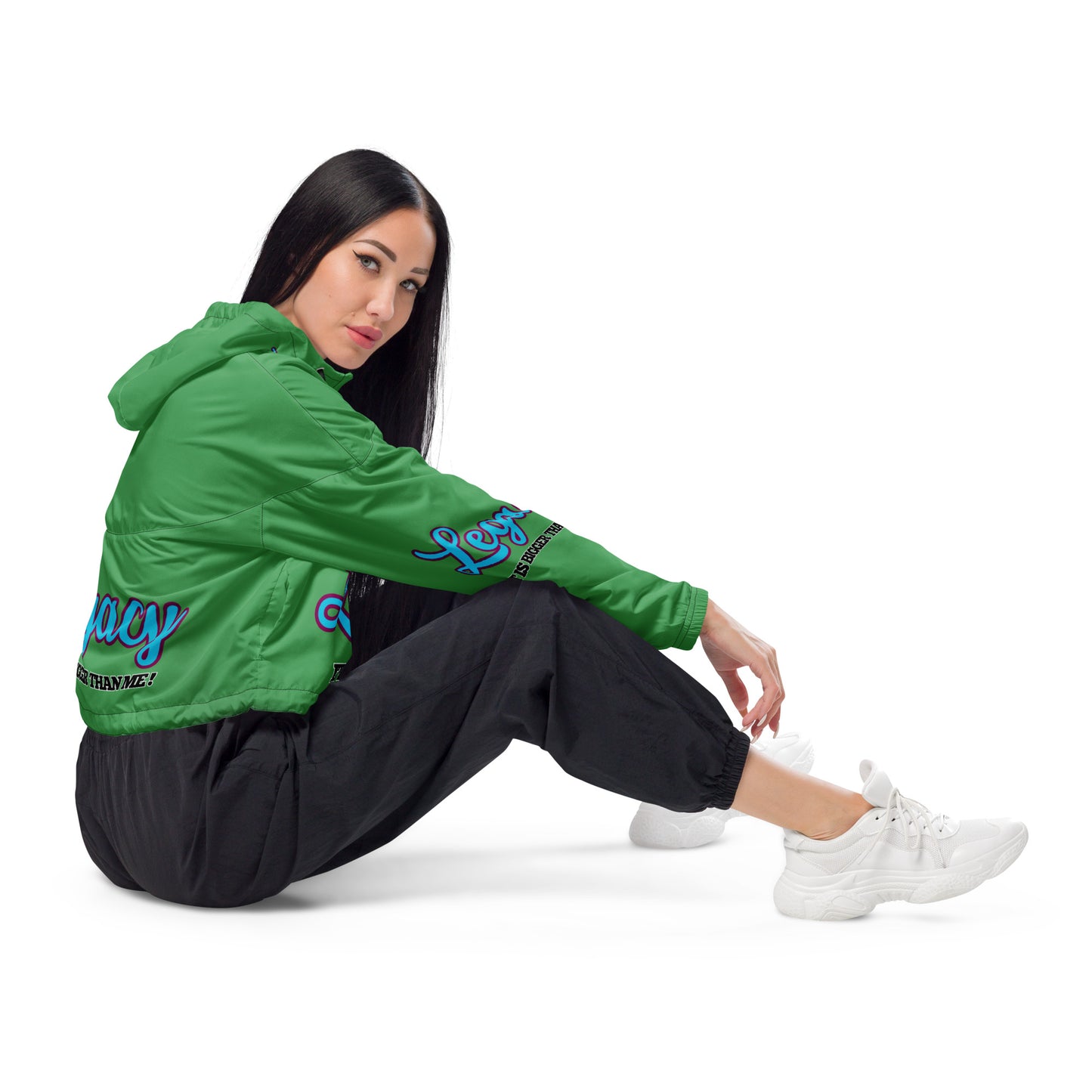 Women’s Cropped Windbreaker-LEGACY "It Is Bigger Than Me!" (BLUE ON GREEN)