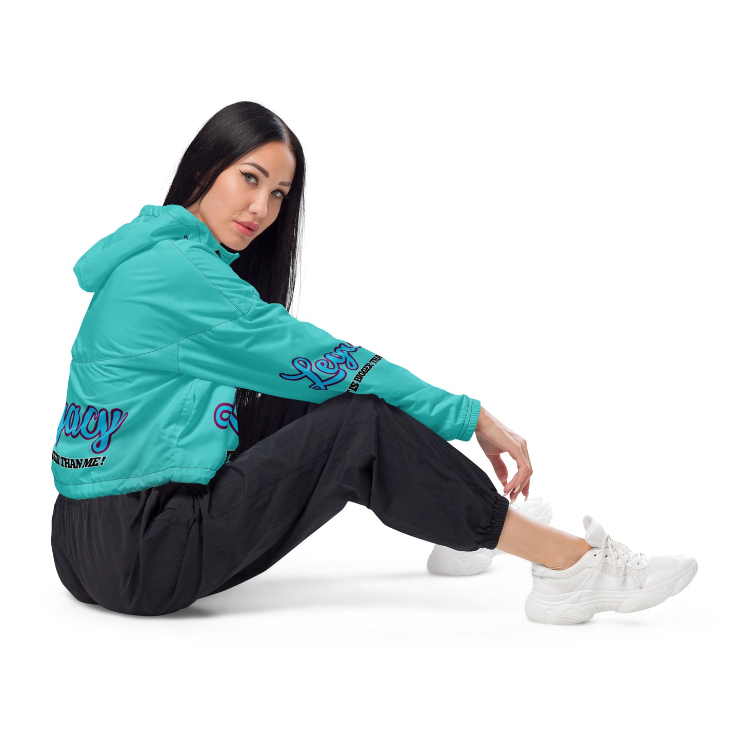 Women’s Cropped Windbreaker-LEGACY "It Is Bigger Than Me!" (BLUE ON BLUE)