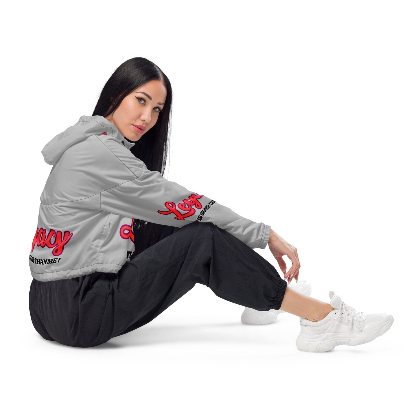 Women’s Cropped Windbreaker-LEGACY "It Is Bigger Than Me!" (RED ON GREY)