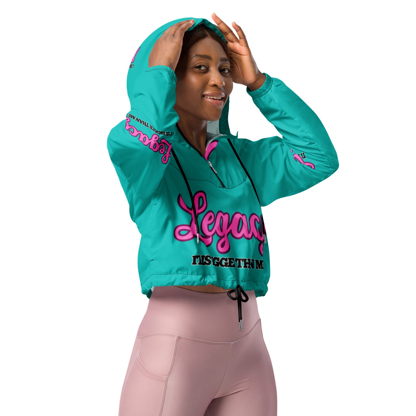 Women’s Cropped Windbreaker--LEGACY "It Is Bigger Than Me!" (PINK ON BLUE)