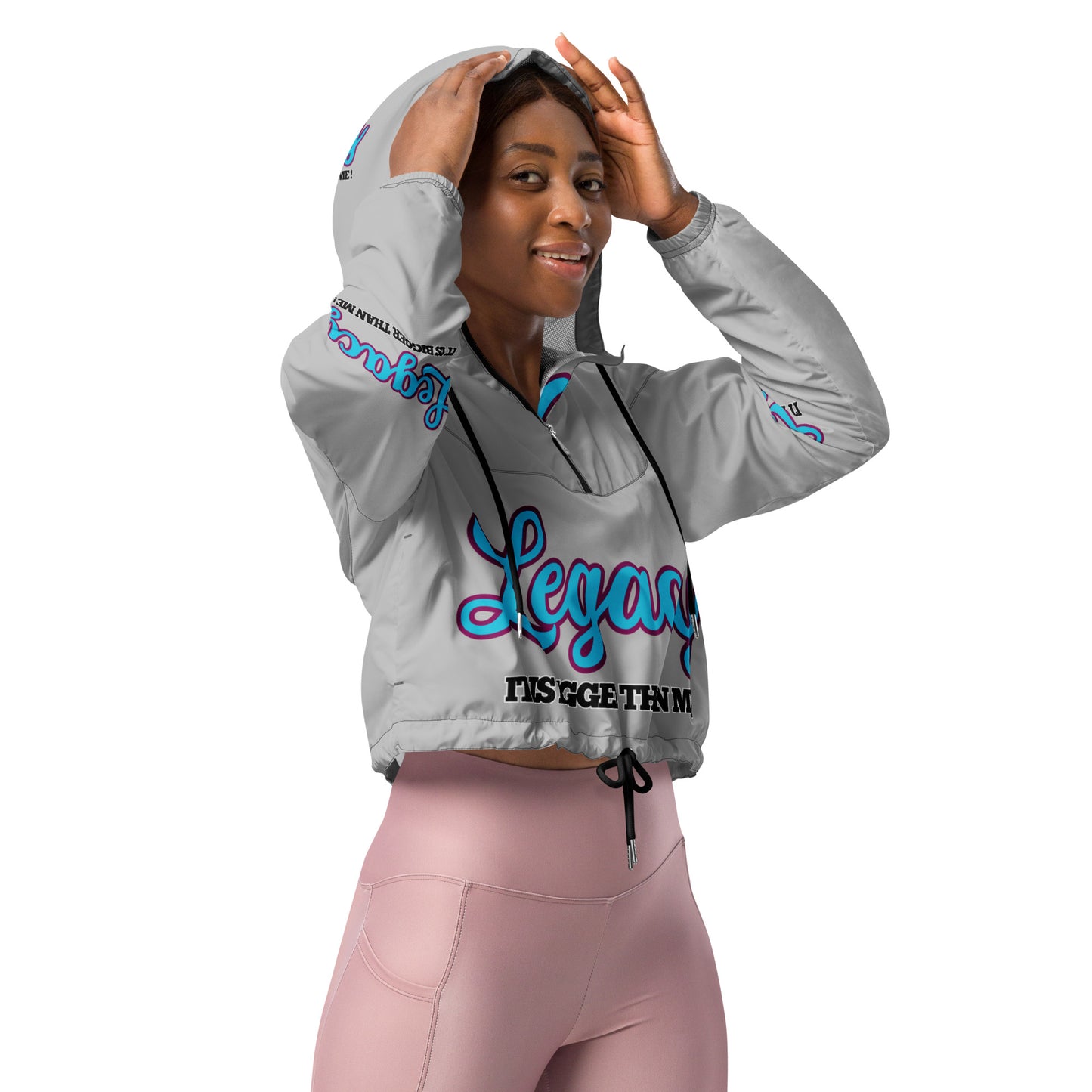 Women’s Cropped Windbreaker-LEGACY "It Is Bigger Than Me!" (BLUE ON GREY)