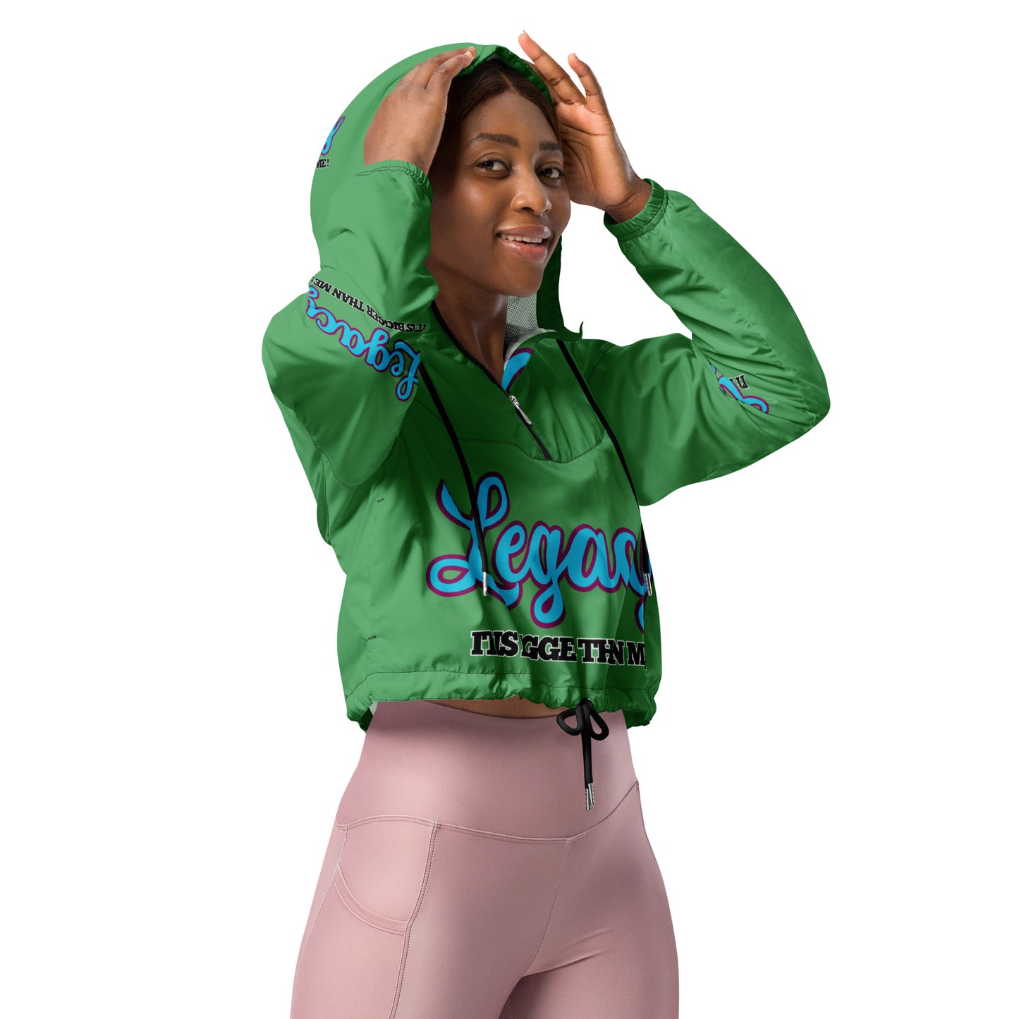 Women’s Cropped Windbreaker-LEGACY "It Is Bigger Than Me!" (BLUE ON GREEN)