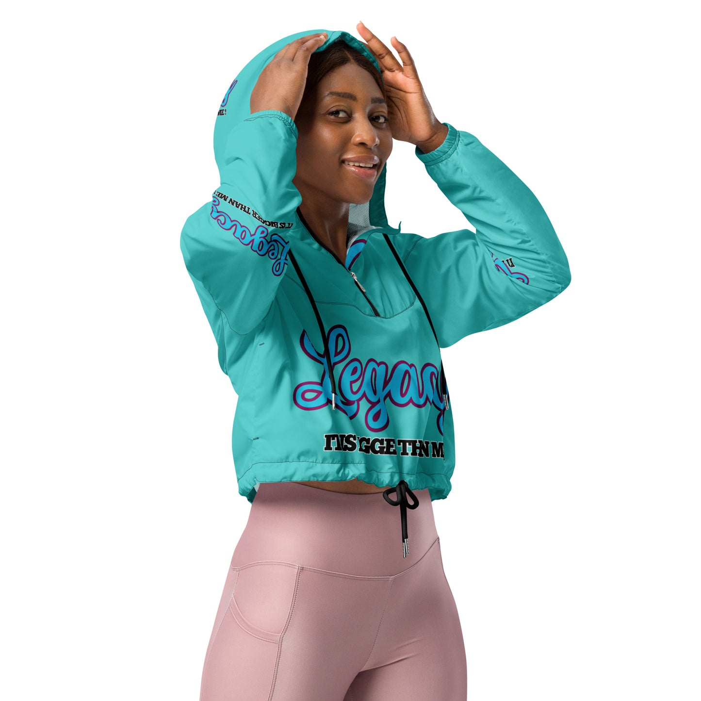 Women’s Cropped Windbreaker-LEGACY "It Is Bigger Than Me!" (BLUE ON BLUE)