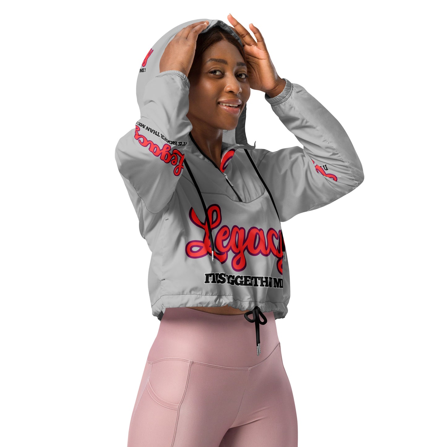 Women’s Cropped Windbreaker-LEGACY "It Is Bigger Than Me!" (RED ON GREY)