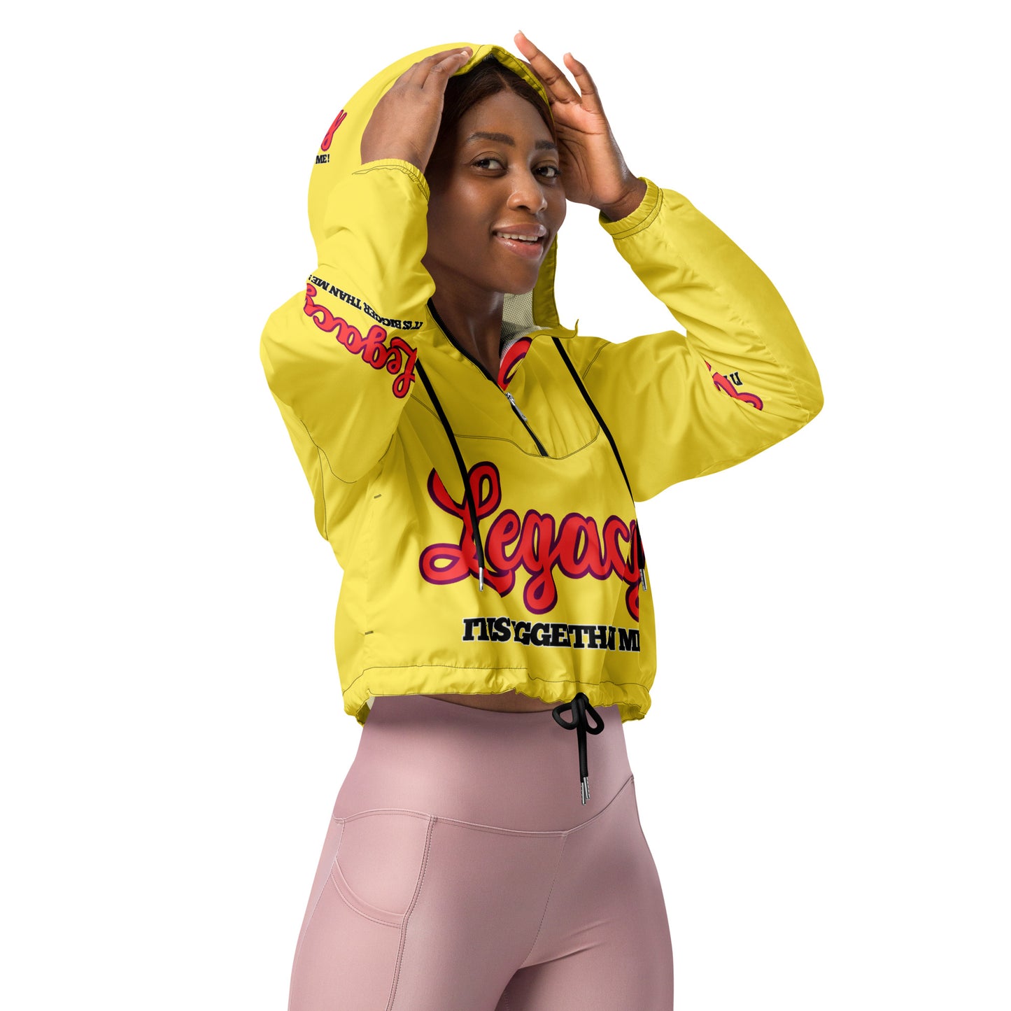 Women’s Cropped Windbreaker-LEGACY "It Is Bigger Than Me!" (RED ON YELLOW)