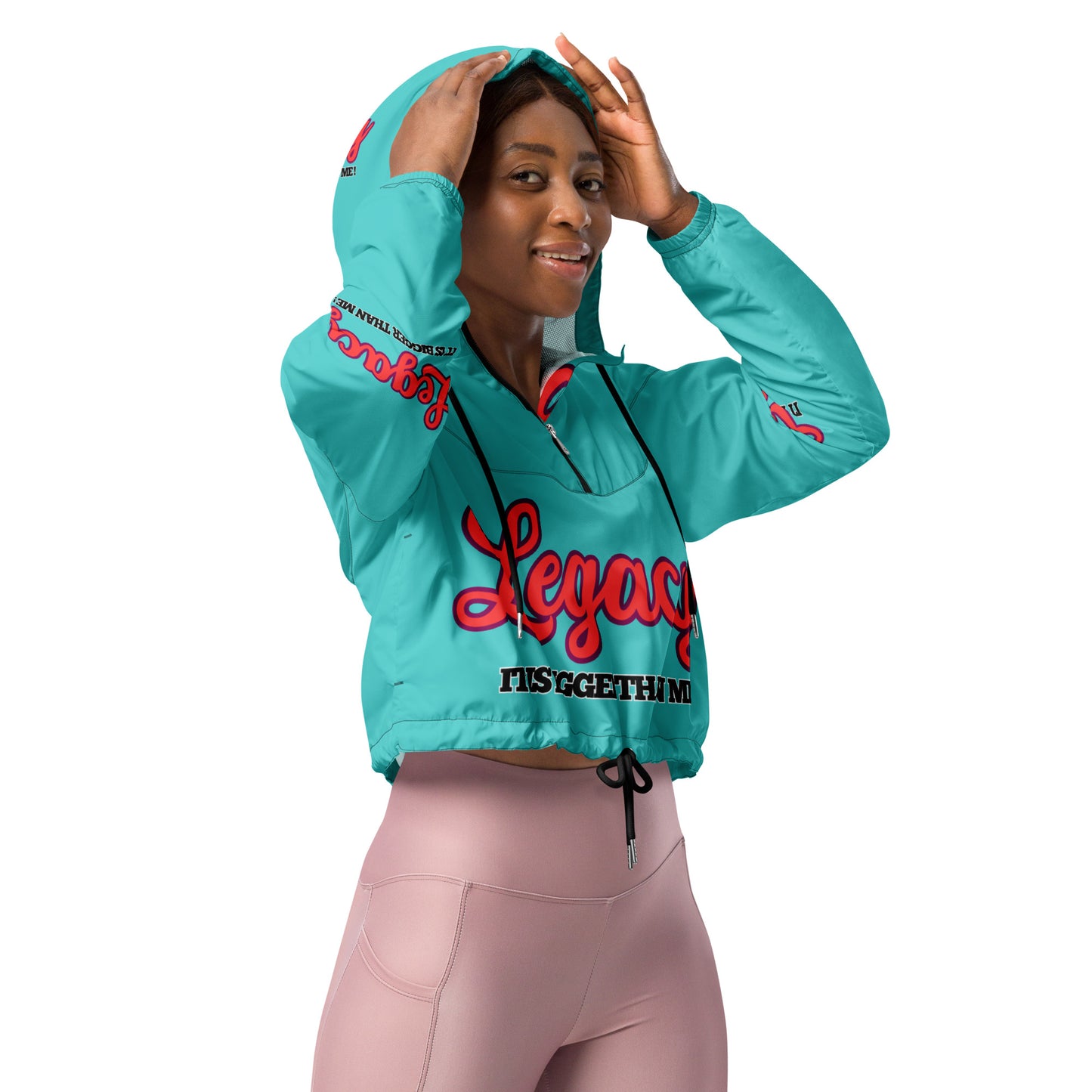 Women’s Cropped Windbreaker-LEGACY "It Is Bigger Than Me!" (RED ON BLUE)