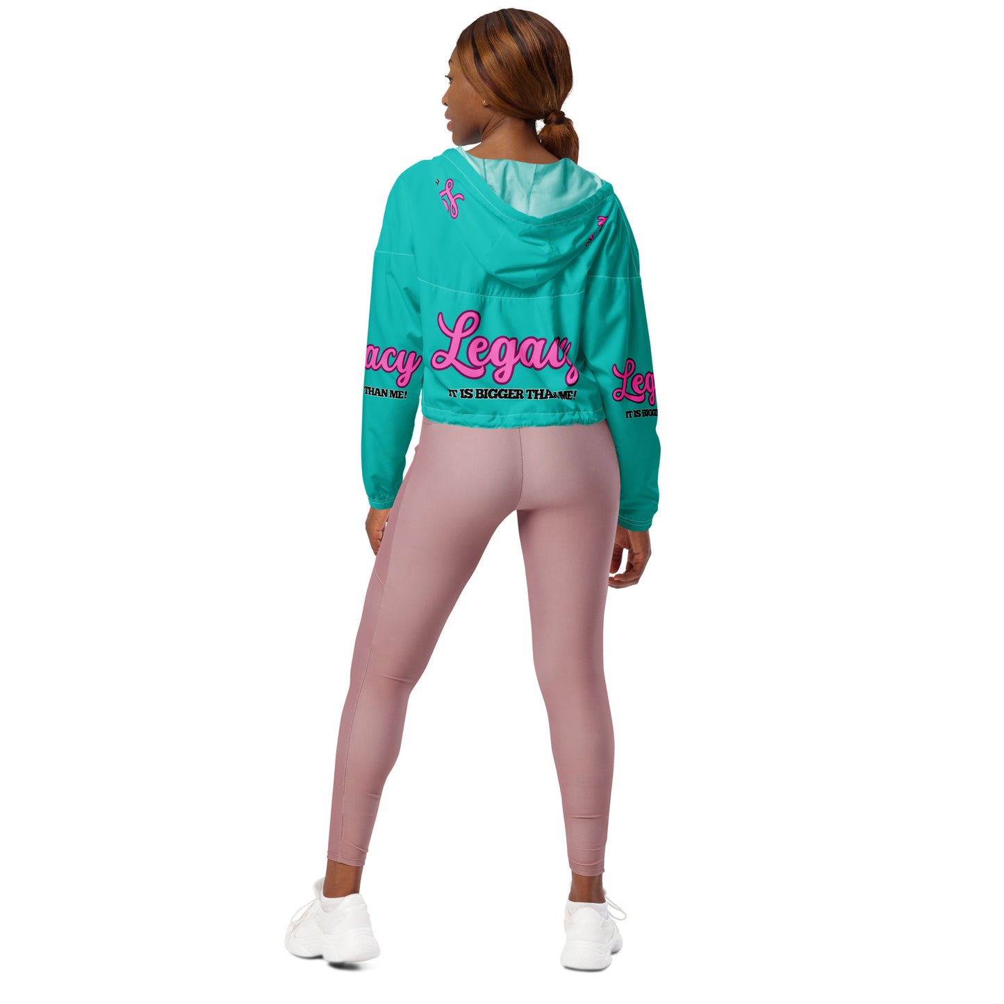 Women’s Cropped Windbreaker-LEGACY "It Is Bigger Than Me!" (PINK ON BLUE)