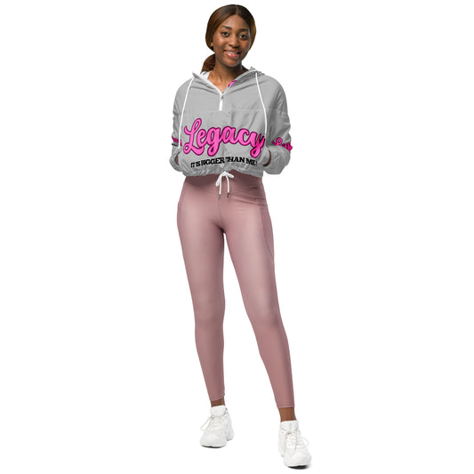 Women’s Cropped Windbreaker-LEGACY "It Is Bigger Than Me!" (PINK ON SILVER)