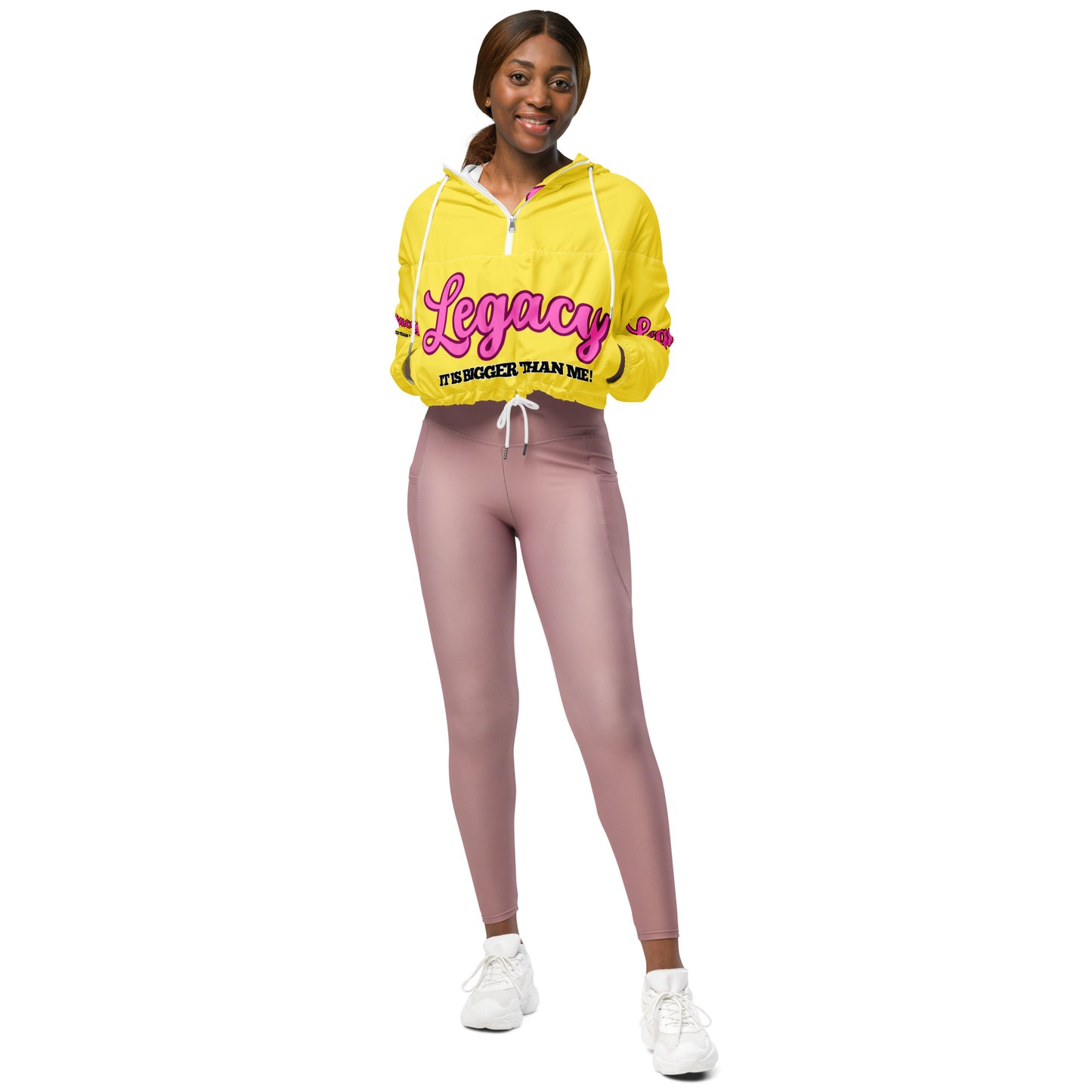 Women’s Cropped Windbreaker-LEGACY "It Is Bigger Than Me!" (PINK ON YELLOW)