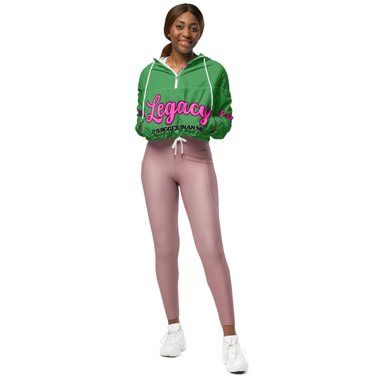 Women’s Cropped Windbreaker-LEGACY "It Is Bigger Than Me!" (PINK ON GREEN)