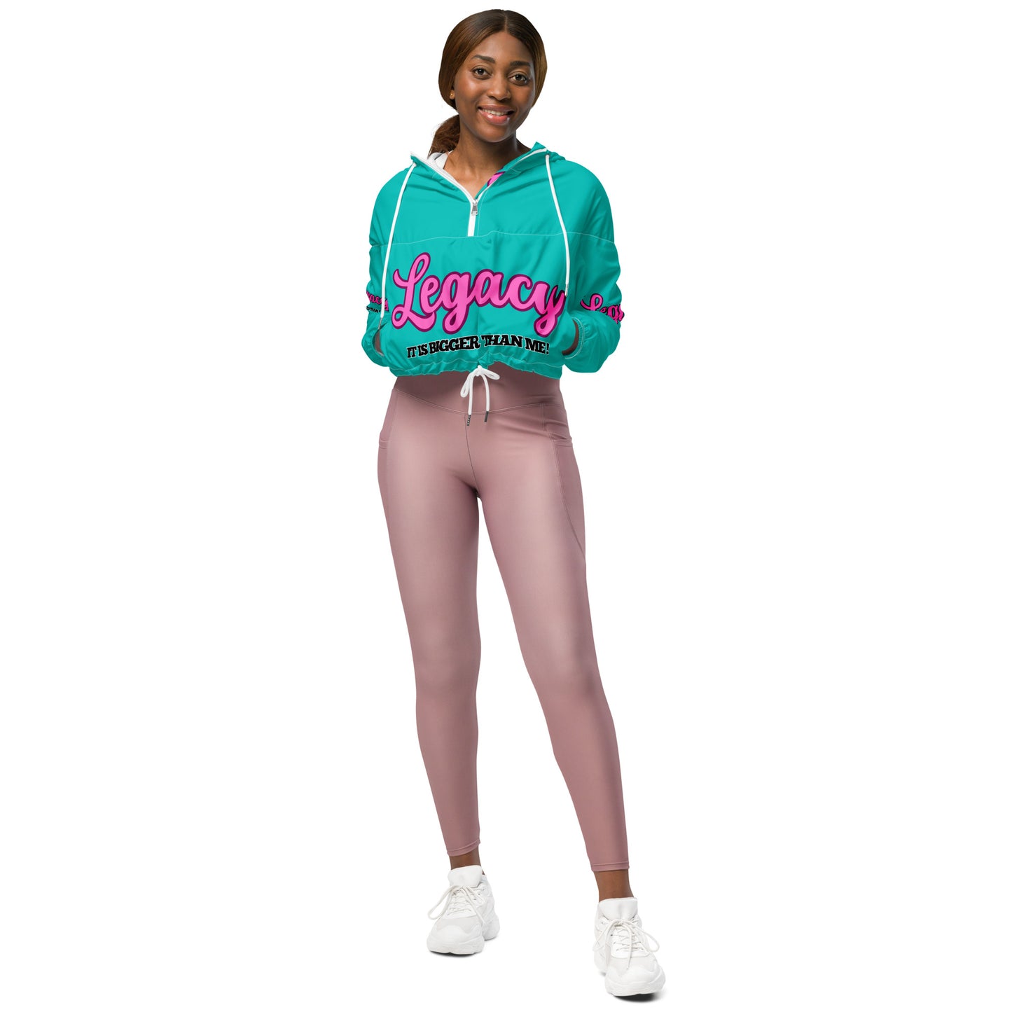 Women’s Cropped Windbreaker-LEGACY "It Is Bigger Than Me!" (PINK ON BLUE)