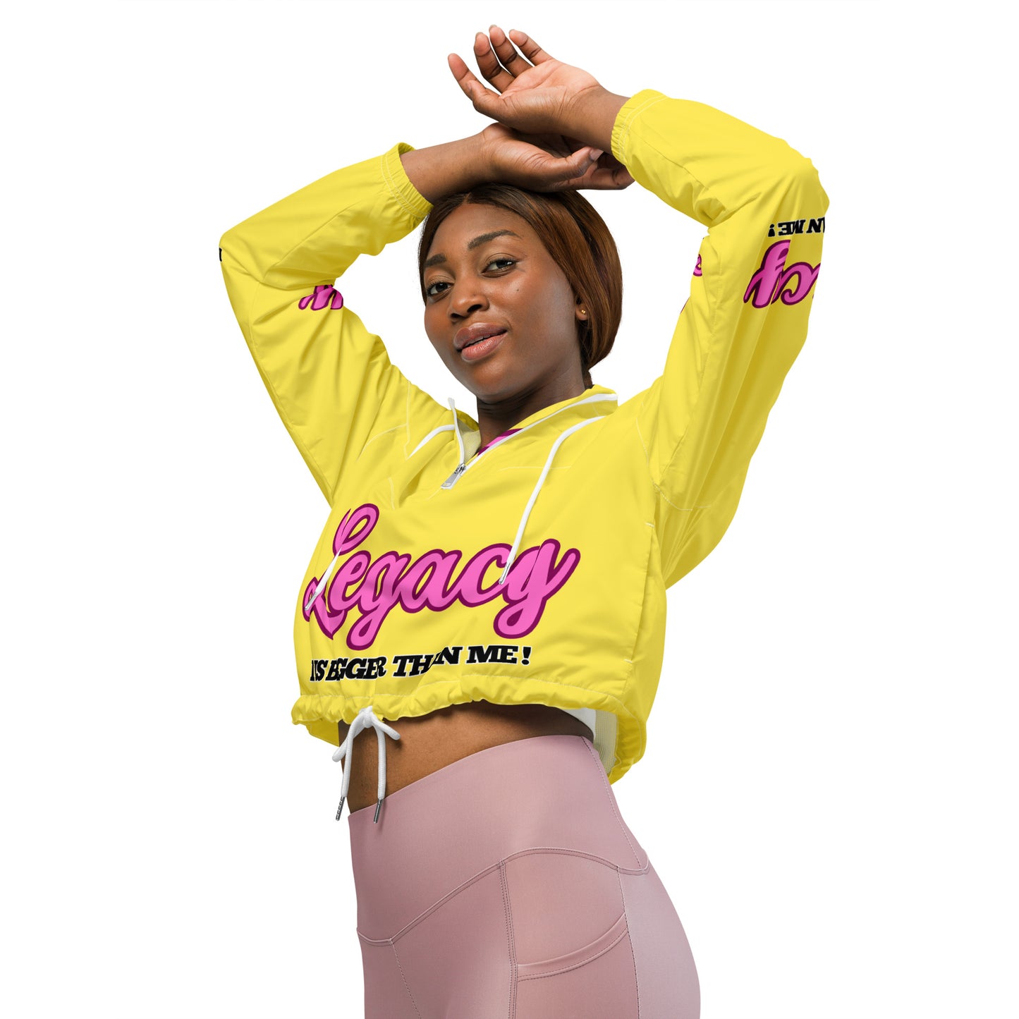 Women’s Cropped Windbreaker-LEGACY "It Is Bigger Than Me!" (PINK ON YELLOW)