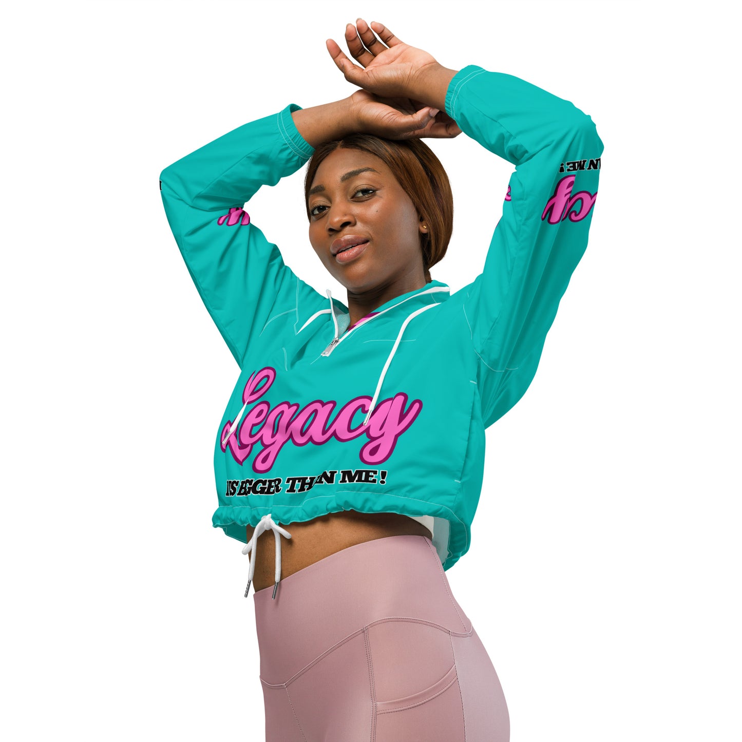 Women’s Cropped Windbreaker-LEGACY "It Is Bigger Than Me!" (PINK ON BLUE)