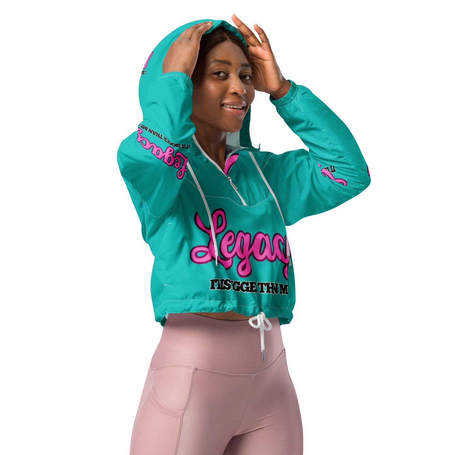 Women’s Cropped Windbreaker-LEGACY "It Is Bigger Than Me!" (PINK ON BLUE)