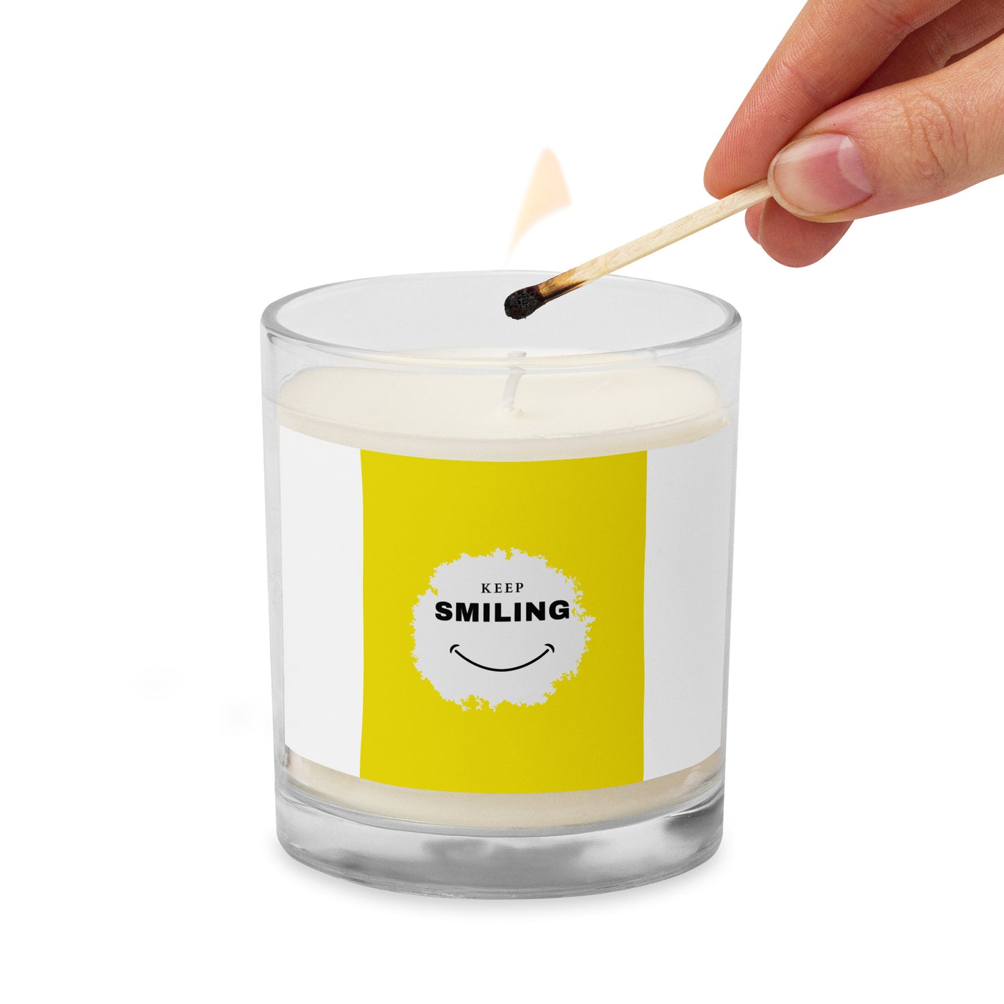 Glass Jar Soy Wax Candle-KEEP SMILING (YELLOW GRAPHIC)