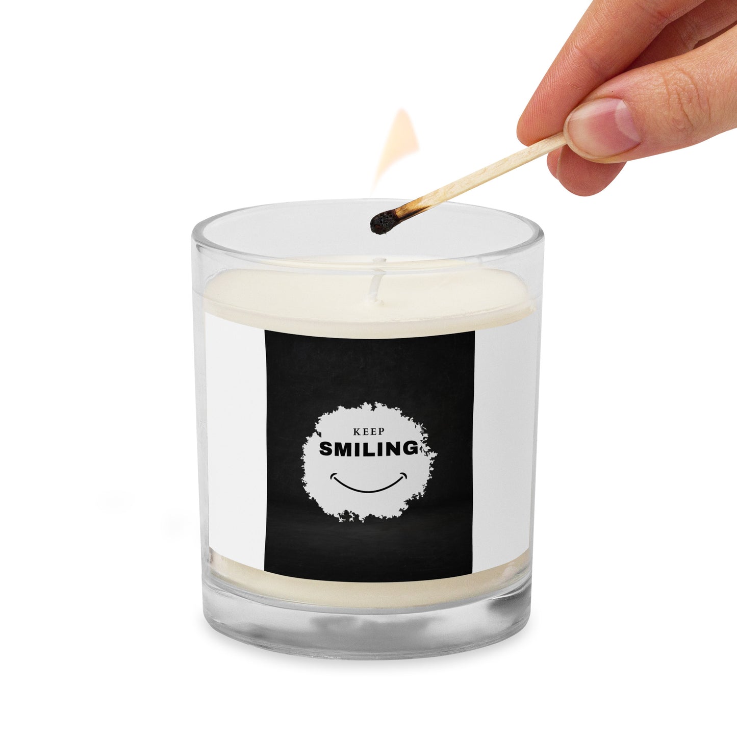 Glass jar soy wax candle-KEEP SMILING (BLACK GRAPHIC)