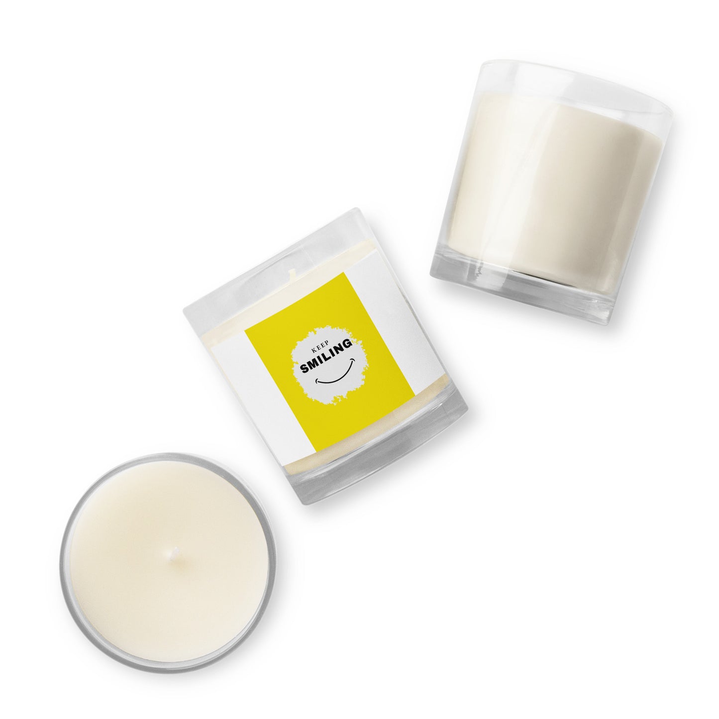 Glass Jar Soy Wax Candle-KEEP SMILING (YELLOW GRAPHIC)