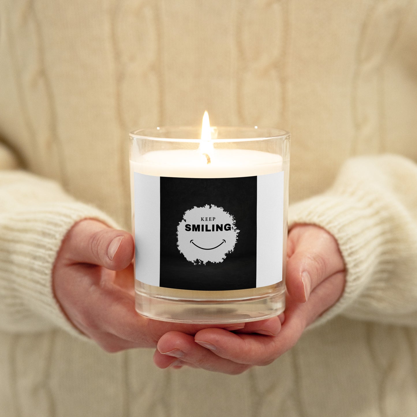 Glass jar soy wax candle-KEEP SMILING (BLACK GRAPHIC)