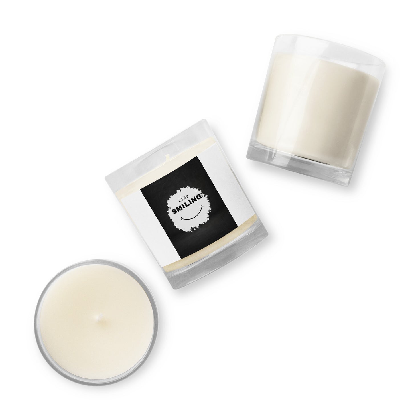 Glass jar soy wax candle-KEEP SMILING (BLACK GRAPHIC)