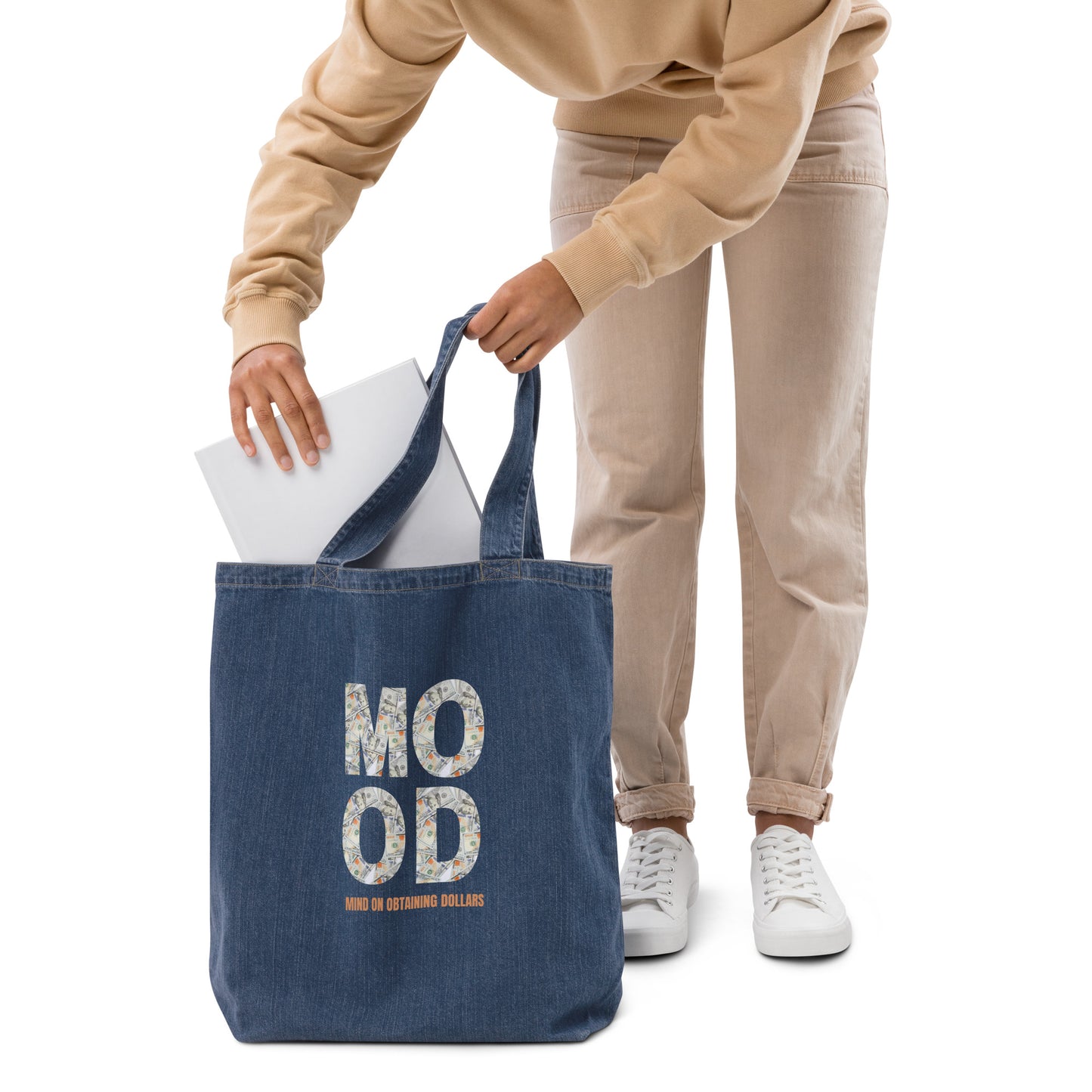 Organic Denim Tote Bag-MOOD:FOCUSED