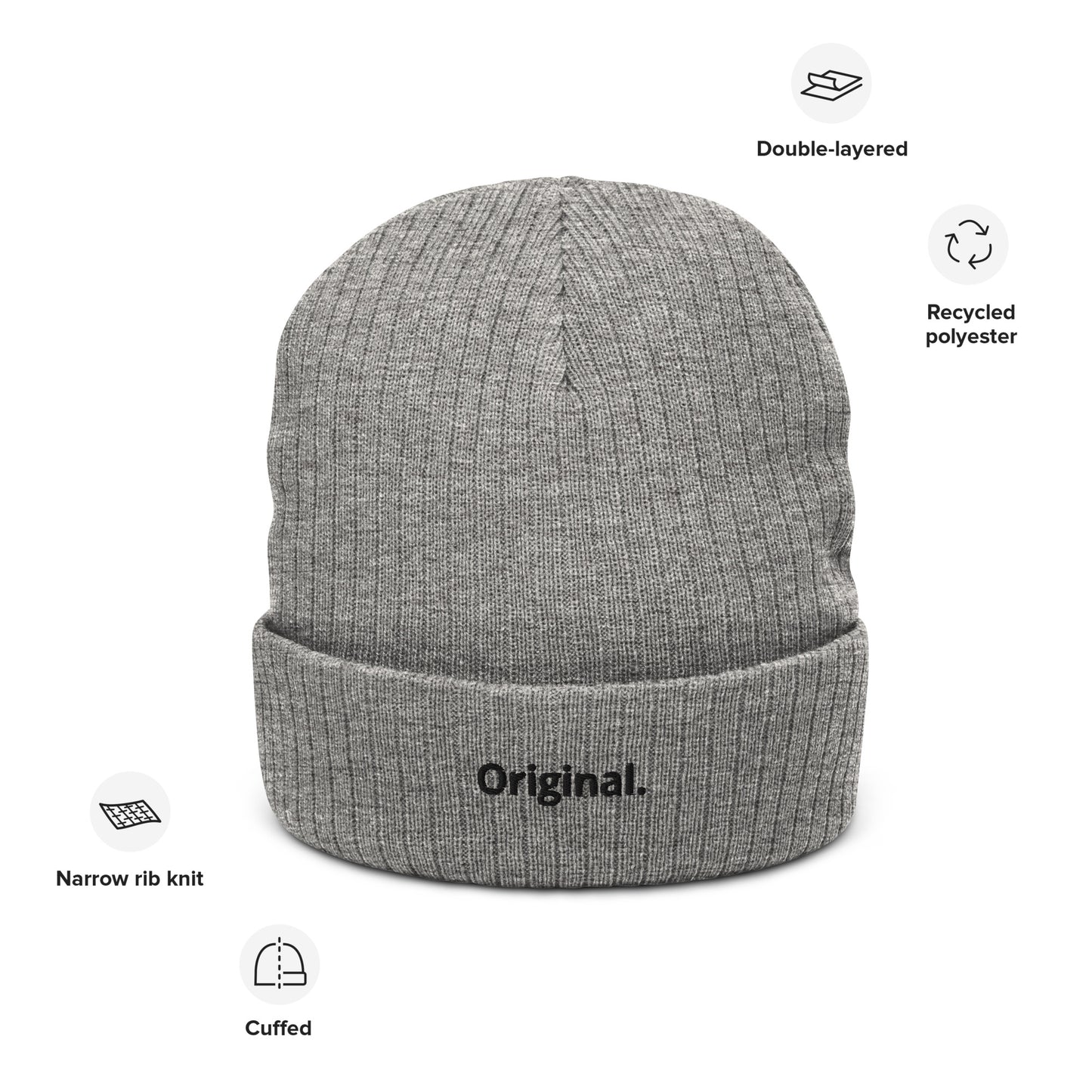 Ribbed Knit Beanie-Original (BLACK FONT)