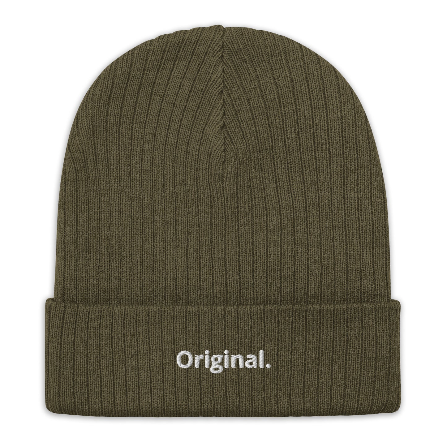 Ribbed Knit Beanie-Original. (WHITE FONT)