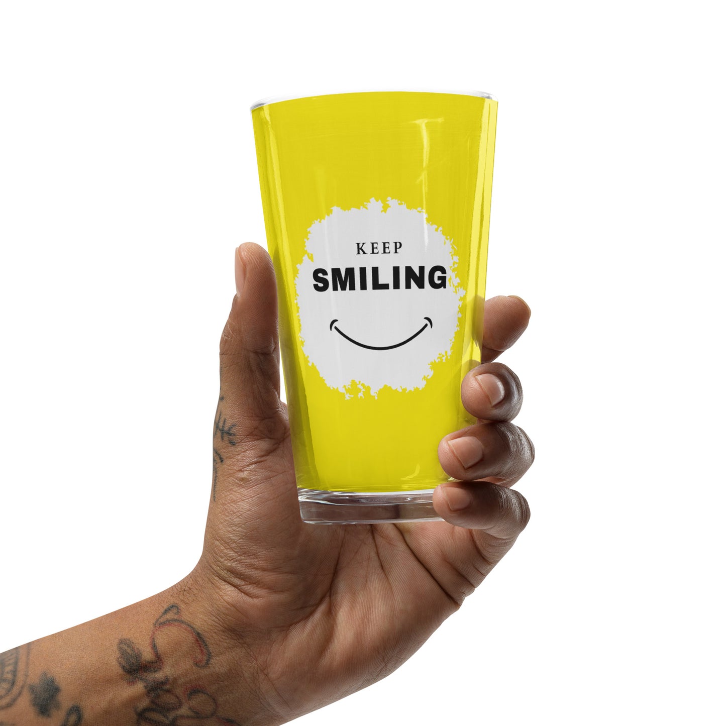 Shaker Pint Glass-KEEP SMILING (YELLOW GRAPHIC)