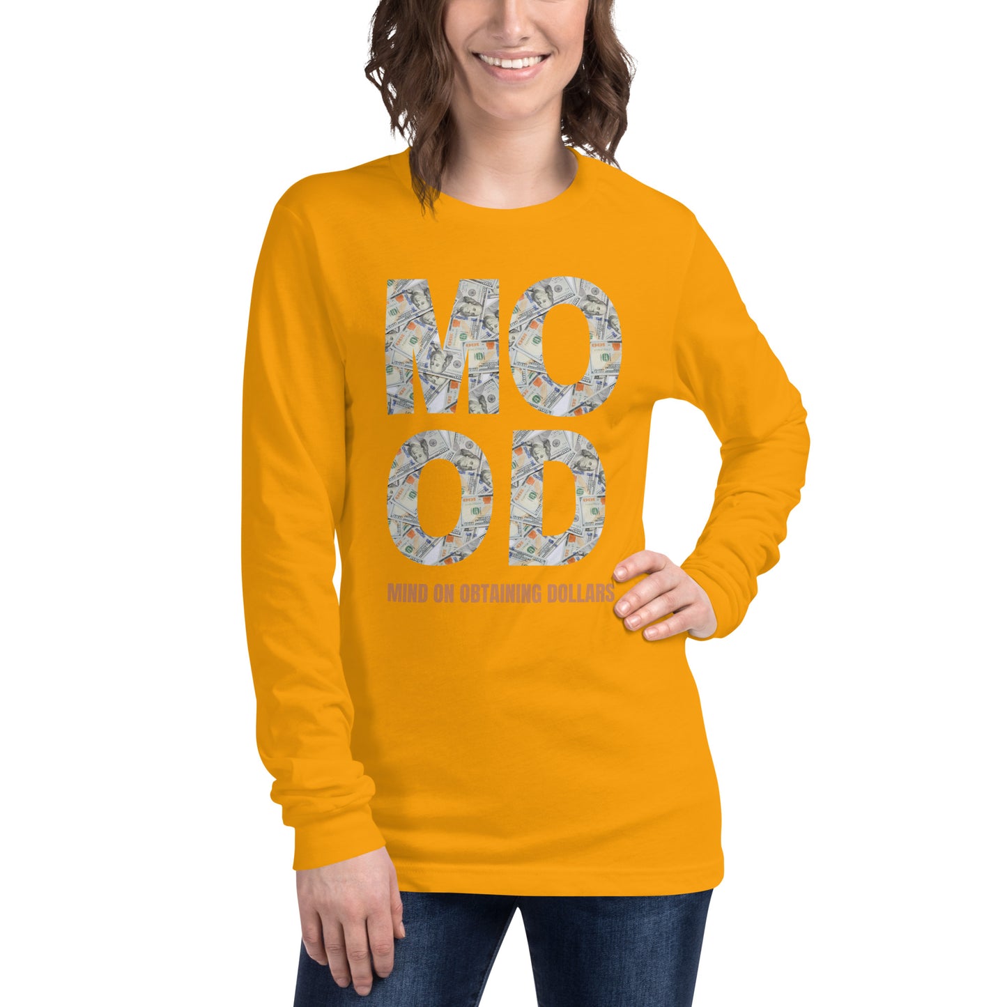 Unisex Long Sleeve Tee-MOOD:MIND ON OBTAINING DOLLARS