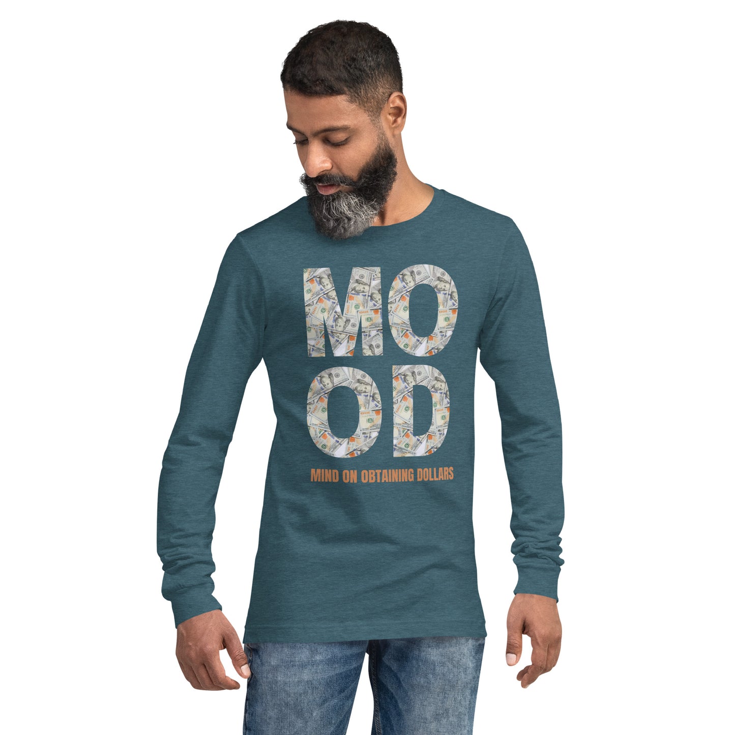 Unisex Long Sleeve Tee-MOOD:MIND ON OBTAINING DOLLARS