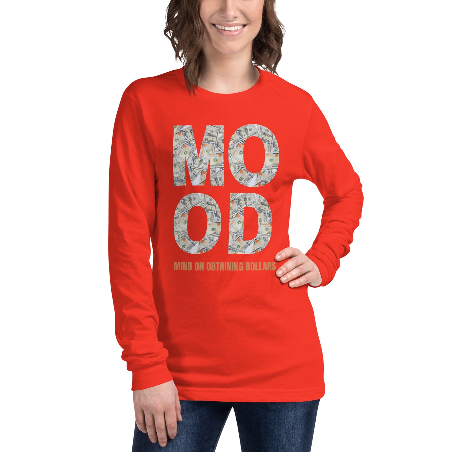 Unisex Long Sleeve Tee-MOOD:MIND ON OBTAINING DOLLARS