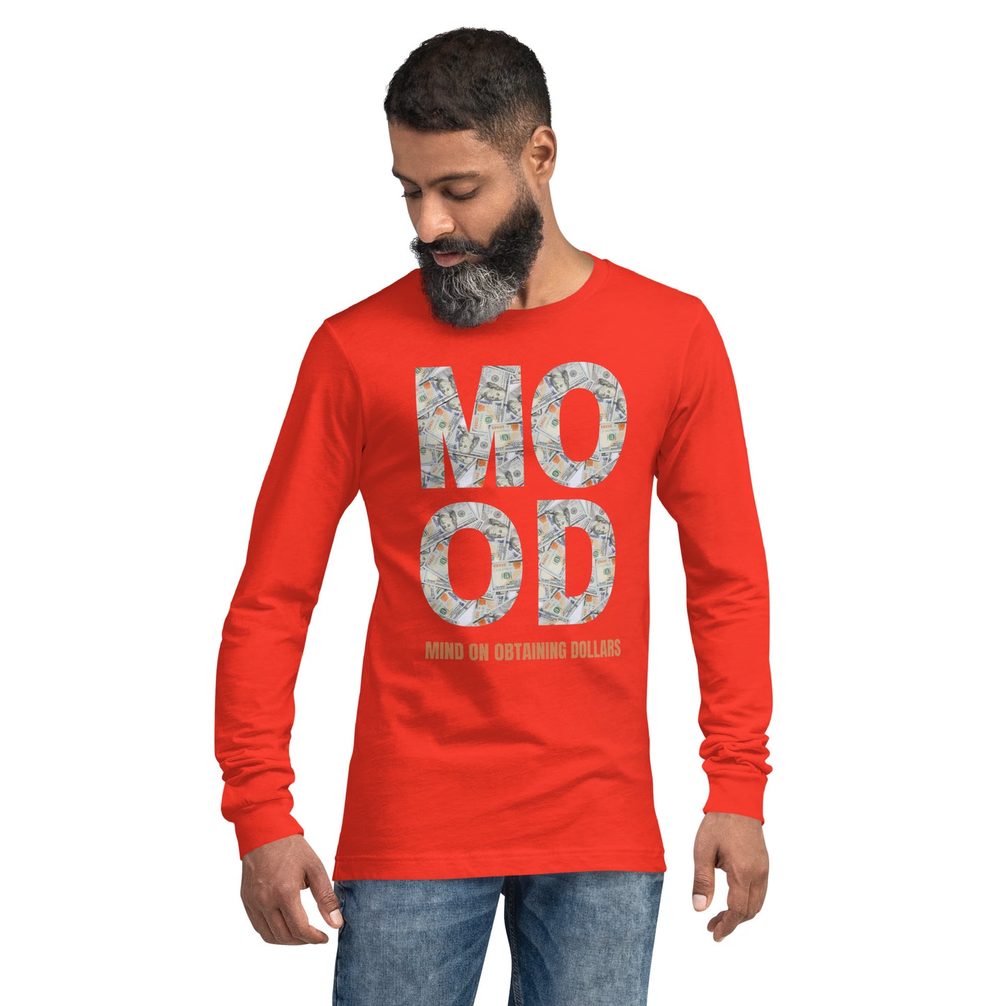 Unisex Long Sleeve Tee-MOOD:MIND ON OBTAINING DOLLARS