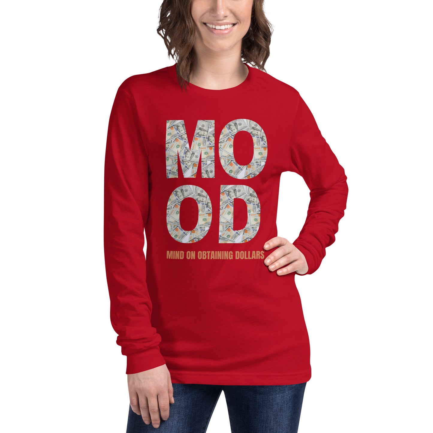 Unisex Long Sleeve Tee-MOOD:MIND ON OBTAINING DOLLARS