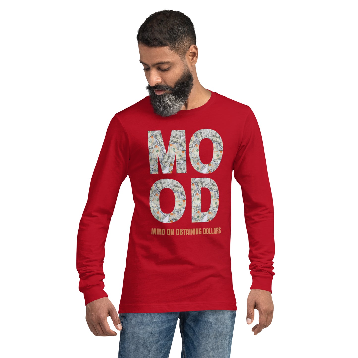 Unisex Long Sleeve Tee-MOOD:MIND ON OBTAINING DOLLARS